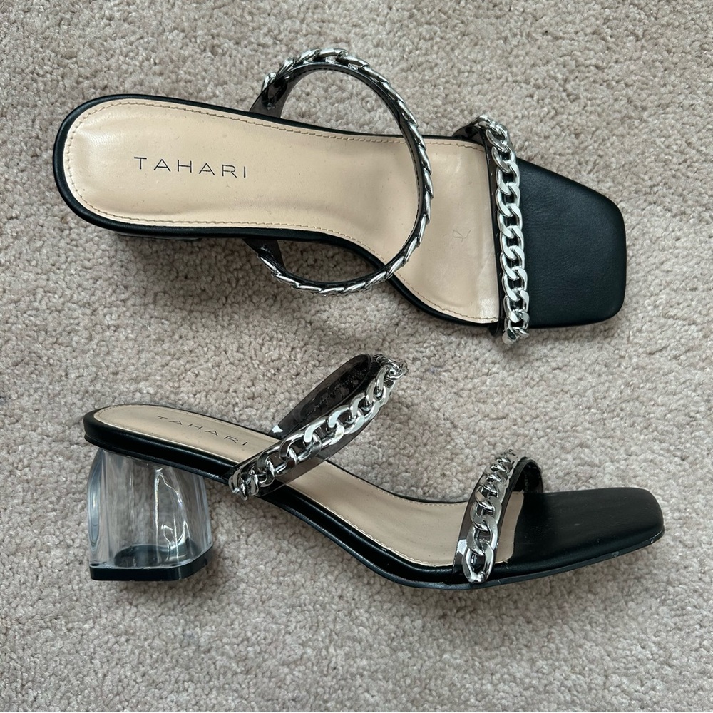 Tahari Black and Silver Chain Heels